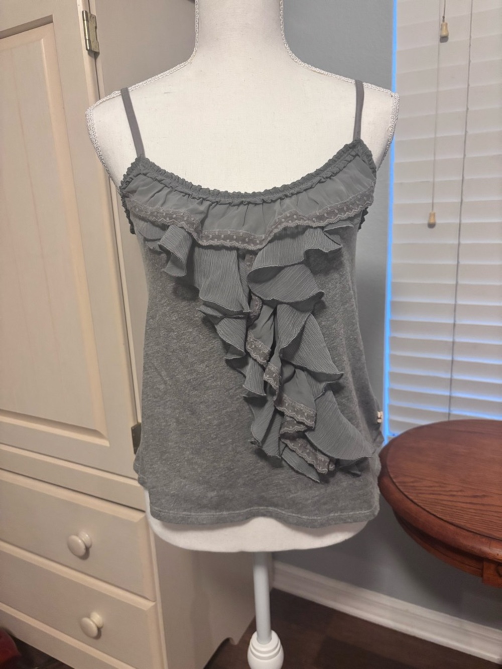 Hollister Gray Ruffle-Front Spaghetti Strap Camisole